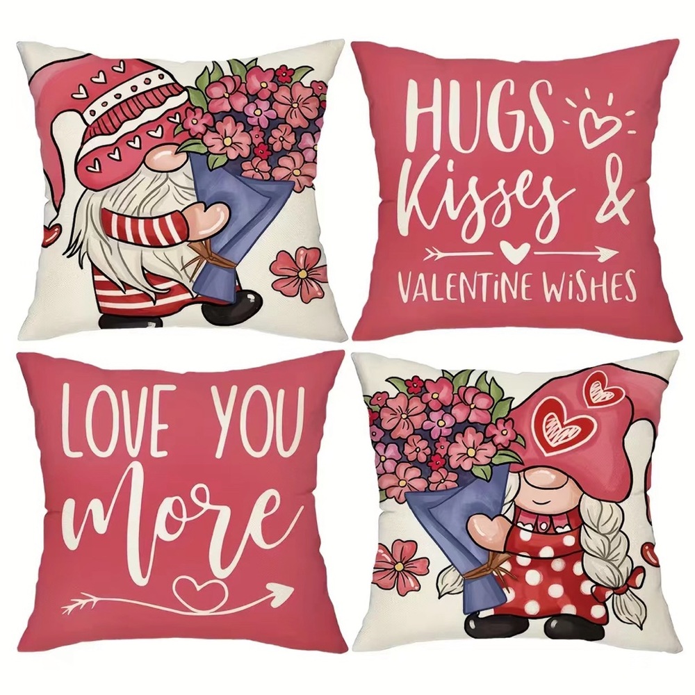 4pcs Valentines Pillow Covers Love Heart Gnomes Valentines Day Decor